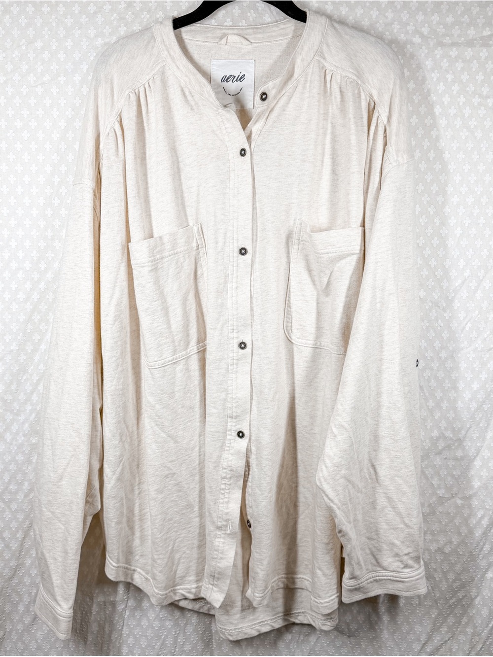 Aerie Cream Roll With It Button Down Oversized Cotton Top
